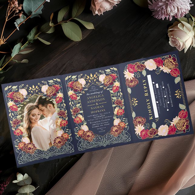 Fantasy Enchanted Floral Garden Wedding Tri-Fold Invitation (Creator Uploaded)