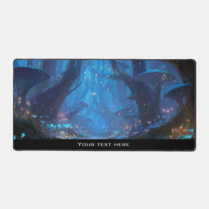 Fantasy Enchanted Magical Mushroom Forest Blue Desk Mat