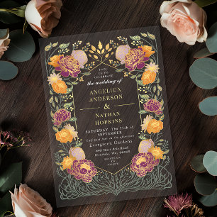 Fantasy Enchanted Purple Orange Floral Wedding Acrylic Invitations