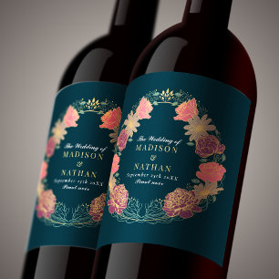 Fantasy Enchanted Purple & Pink Floral Wedding Wine Label