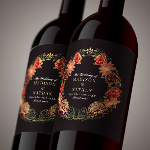 Fantasy Enchanted Red Floral Garden Wedding Wine Label