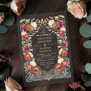 Fantasy Enchanted Red Pink Floral Garden Wedding Acrylic Invitations