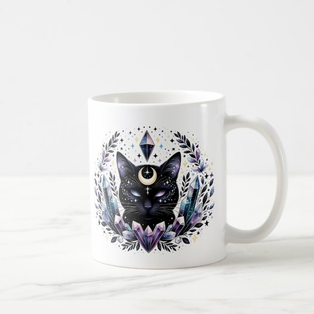 Fantasy Esoteric Crystal Black Cat  Coffee Mug (Right)