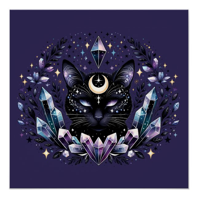 Fantasy Esoteric Crystal Black Cat  Poster (Front)