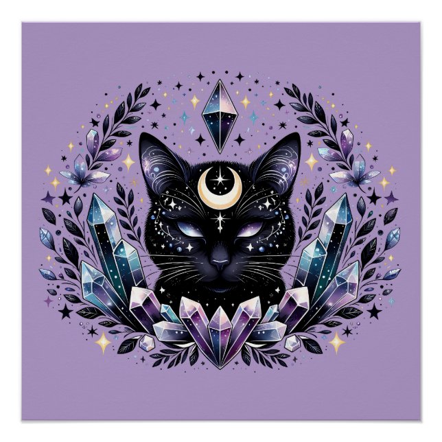 Fantasy Esoteric Crystal Black Cat  Poster (Front)
