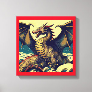 Fantasy European Dragon - Woodcut 1 Canvas Print