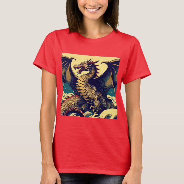 Fantasy European Dragon - Woodcut 1 T-Shirt (Front)