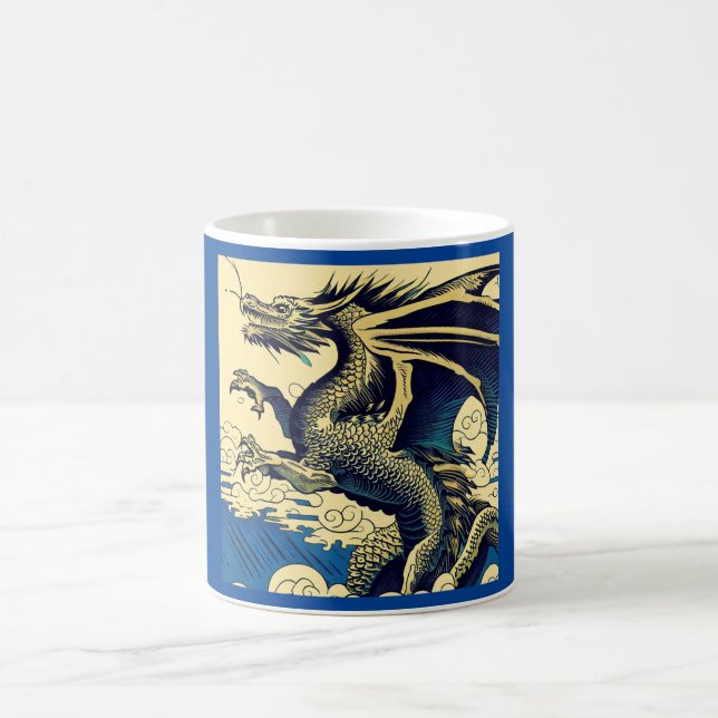 Fantasy European Dragon - Woodcut 3 Coffee Mug (Center)
