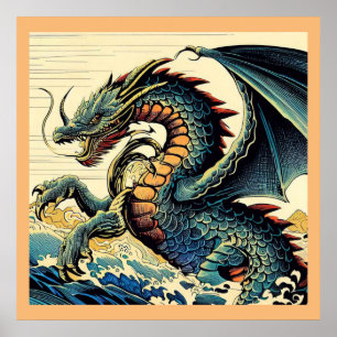 Fantasy European Dragon - Woodcut 4 Poster