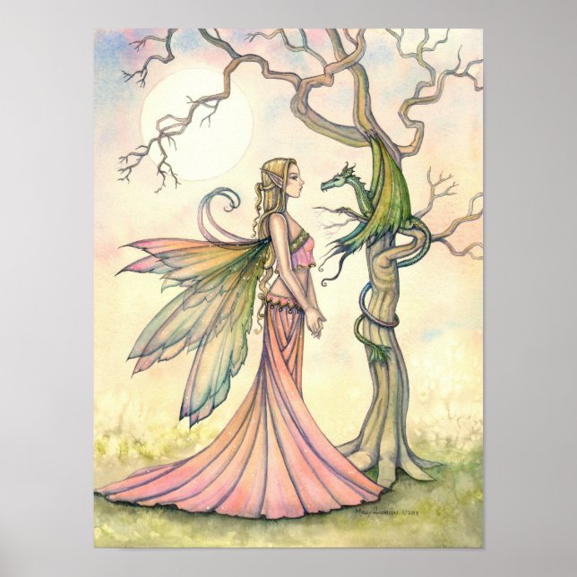 Fantasy Fairy and Dragon Art by Molly Harrison Poster (Front)