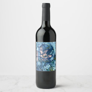 Fantasy Fairy Anime Girl Victorian Blue Wine Label