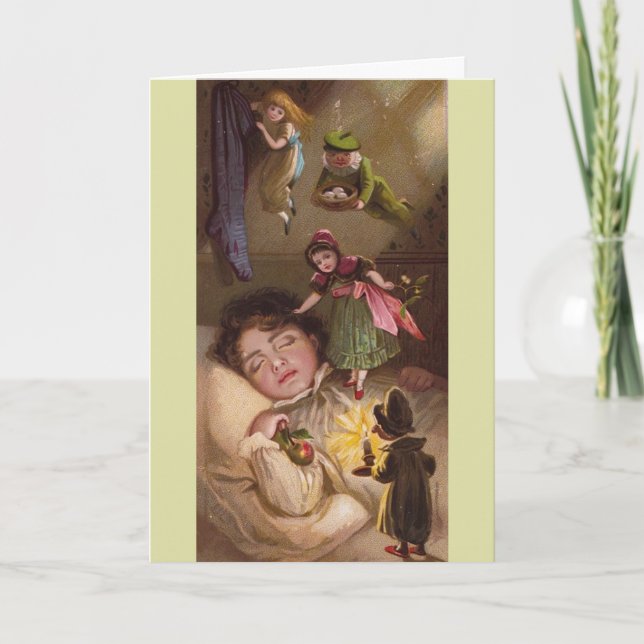 Fantasy fairy elves vintage Christmas card (Front)