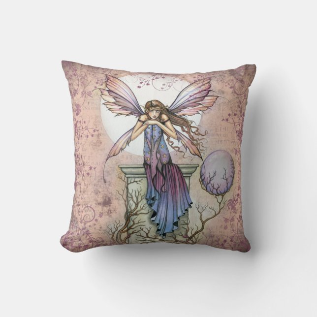 Fantasy Fairy Floral Design Throw Pillow (Front)