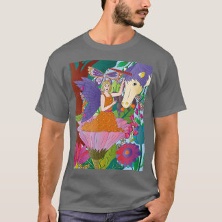 Fantasy fairy in a flower while touching a unicorn T-Shirt