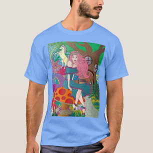 Fantasy fairy sitting on mushroom with unicorn T-Shirt