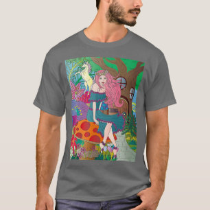 Fantasy fairy sitting on mushroom with unicorn T-Shirt