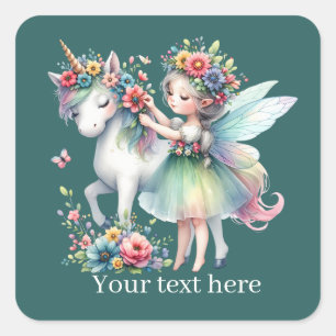 Fantasy Fairy unicorn add text  Square Sticker