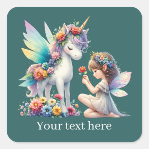 Fantasy Fairy unicorn add text Square Sticker