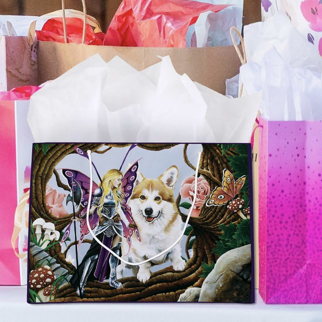 Fantasy Fairy Warrior Corgi Magical Forest Large Gift Bag (Creator Uploaded)