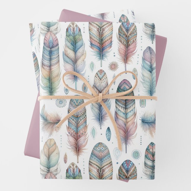Fantasy Feather Wrapping Paper Sheet (In situ)