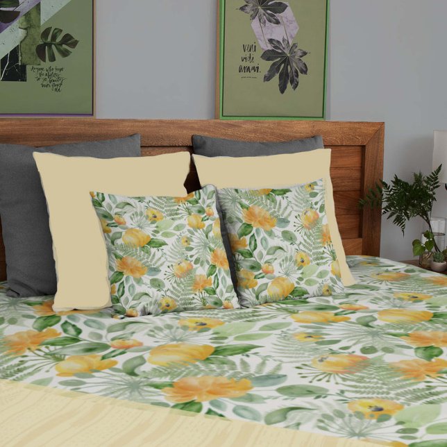 Fantasy Fern and Floral Lemon-y Decorative Cushion (lemon-y fern floral pillows to match your duvet)