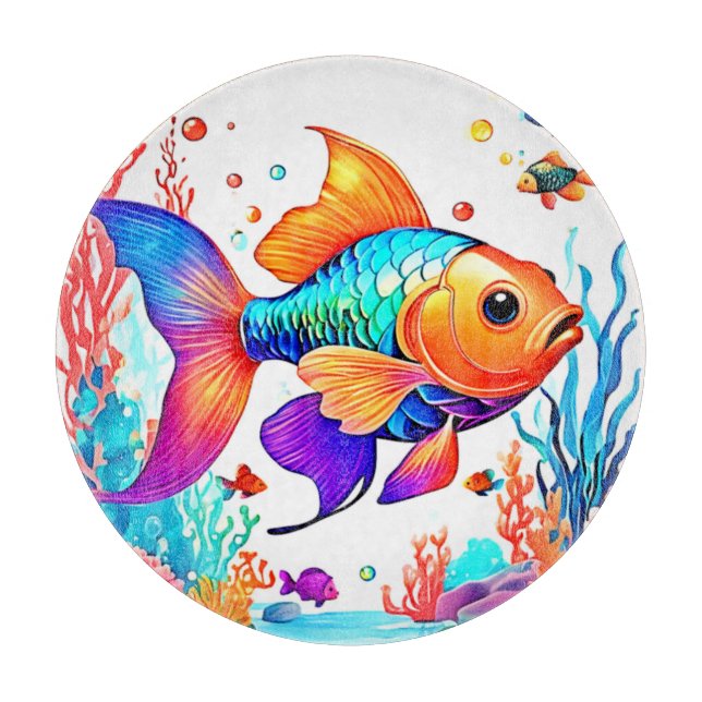 Fantasy Fish Scene Design Cutting Board (Front)
