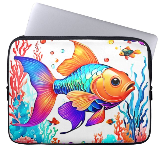 Fantasy Fish Scene Design Laptop Sleeve (Front)