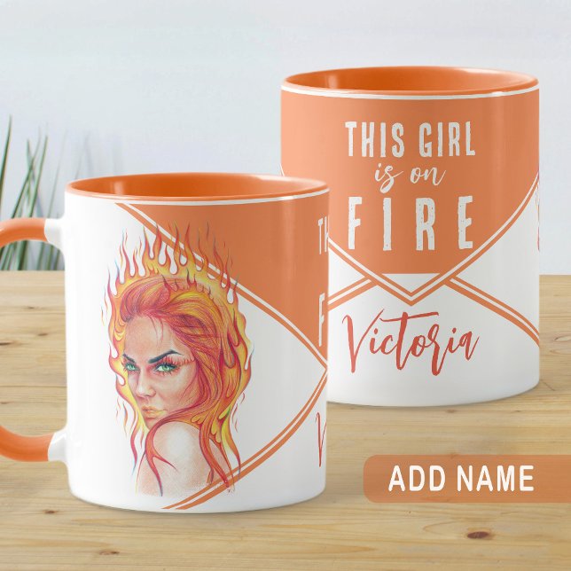 Fantasy Flames Woman Surreal Art Girl on Fire Name Mug (Creator Uploaded)