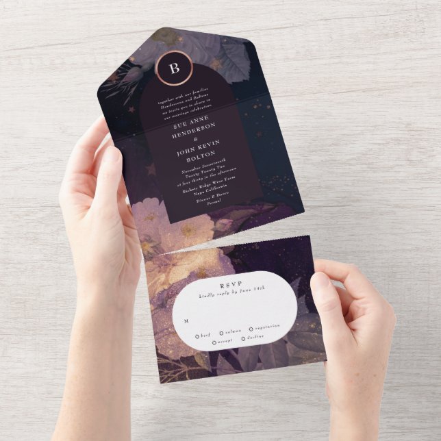 Fantasy Floral Arch Rose Gold Elegance Wedding All In One Invitation (Tearaway)