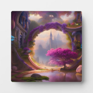 Fantasy floral courtyard pink tree  plaque