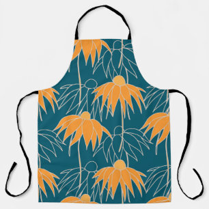 Fantasy floral hand drawn seamless pattern. Orange Apron