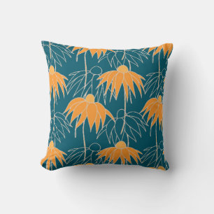 Fantasy floral hand drawn seamless pattern. Orange Cushion