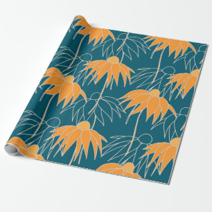 Fantasy floral hand drawn seamless pattern. Orange Wrapping Paper