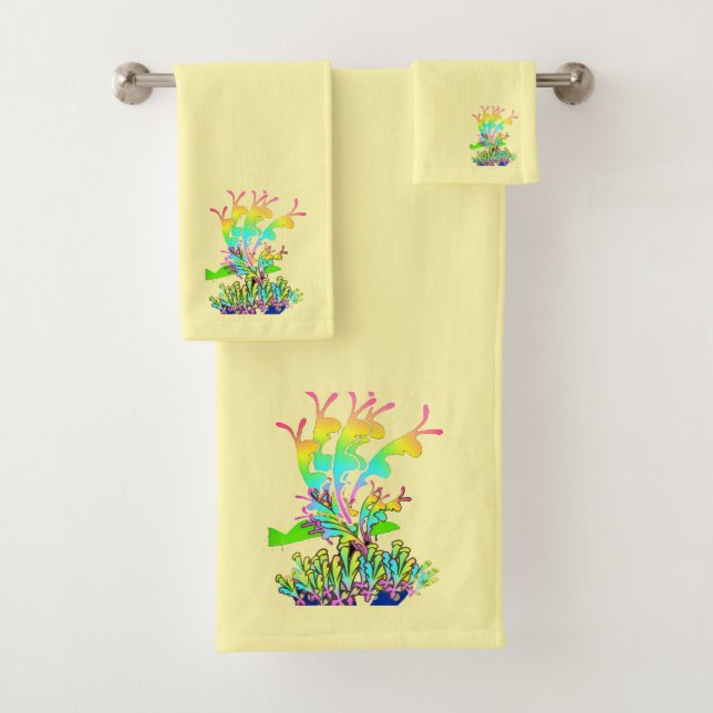 Fantasy Floral Pale Yellow Bath Towel Set (Insitu)