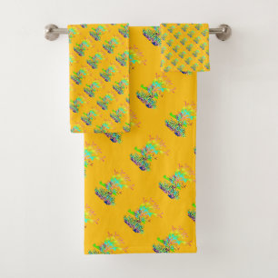 Fantasy Floral Sunny Yellow Bath Towel Set
