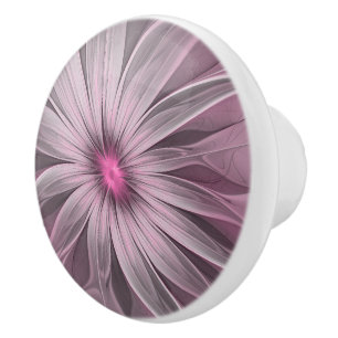 Fantasy Flower Abstract Plum Floral Fractal Art Ceramic Knob