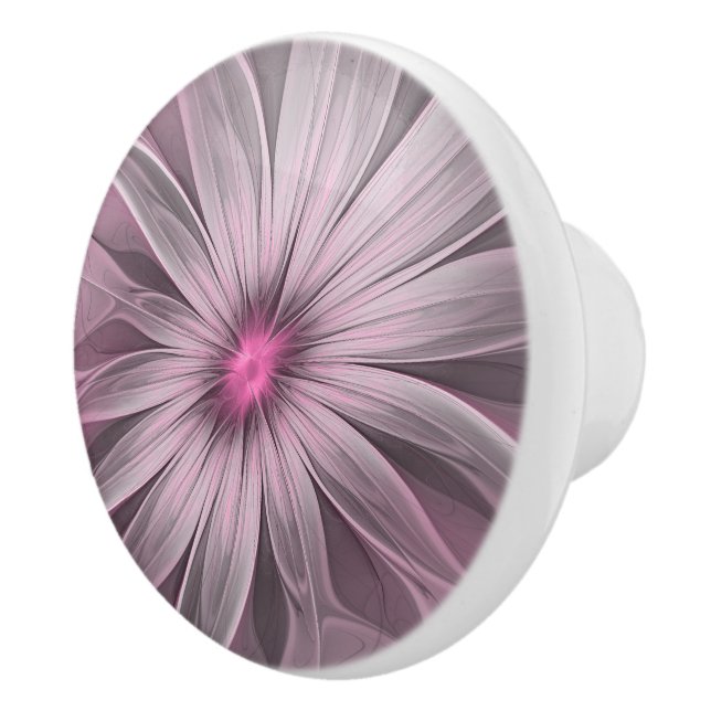 Fantasy Flower Abstract Plum Floral Fractal Art Ceramic Knob (Right)
