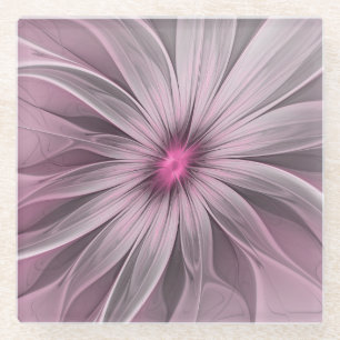 Fantasy Flower Abstract Plum Floral Fractal Art Glass Coaster