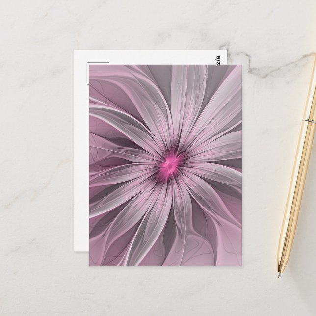 Fantasy Flower Abstract Plum Floral Fractal Art Postcard (Front/Back In Situ)