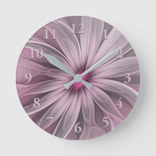 Fantasy Flower Abstract Plum Floral Fractal Art Round Clock