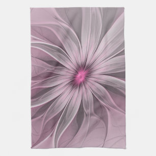 Fantasy Flower Abstract Plum Floral Fractal Art Tea Towel
