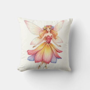 Fantasy Flower Fairy Pink Pillow