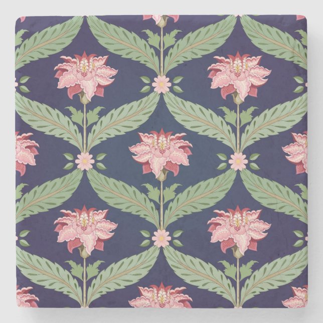 Fantasy Flowers: Dark Indian Motifs Stone Coaster (Front)