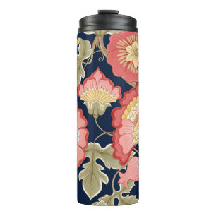 Fantasy flowers in retro, vintage, jacobean embr thermal tumbler