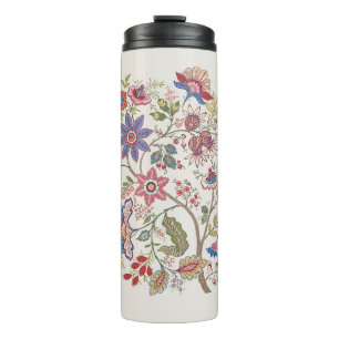Fantasy flowers in retro, vintage, jacobean embroi thermal tumbler