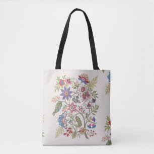 Fantasy flowers in retro, vintage, jacobean embroi tote bag