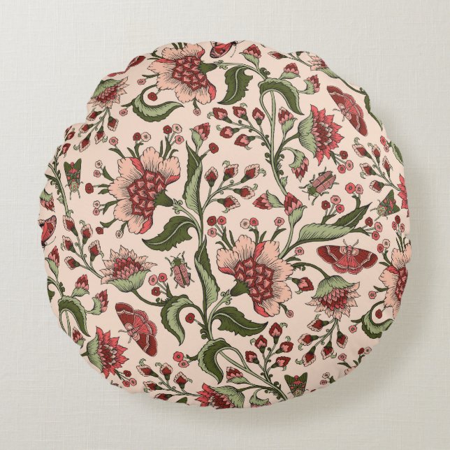 Fantasy Flowers Paisley Hand Drawn Round Cushion (Front)