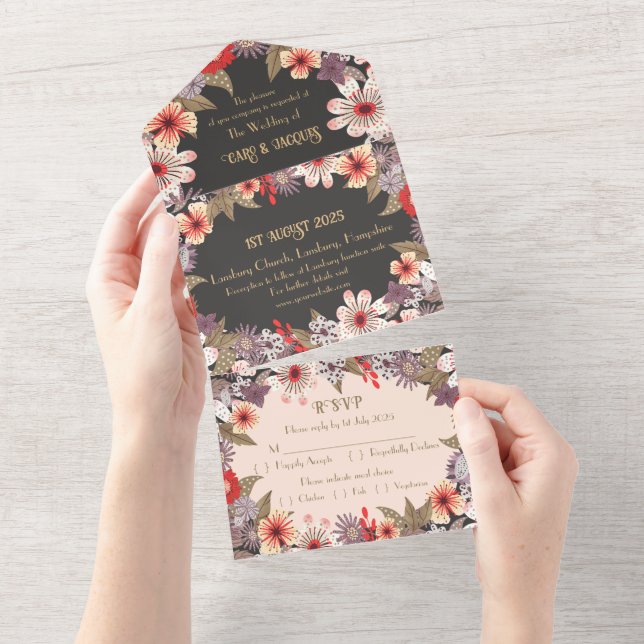 Fantasy Flowers - Wedding invitation all-in-one (Tearaway)