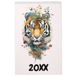 Fantasy flowery wild animals watercolor 2024 calendar