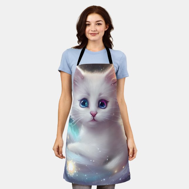 Fantasy Fluffy White Cat Apron (Worn)